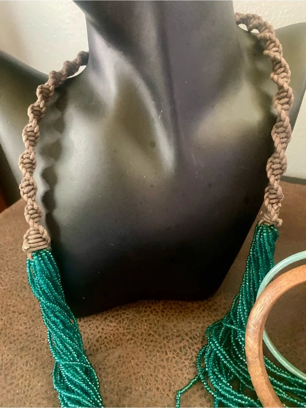 Hand Crafted Gold and Teal Jewelry Set with Beaded Necklace and Earrings